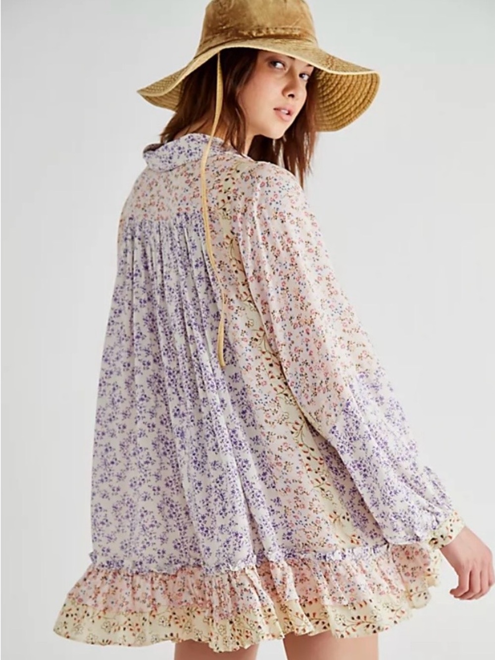 Free People Lost In You Floral Printed Button Front Tunic Dress SMALL